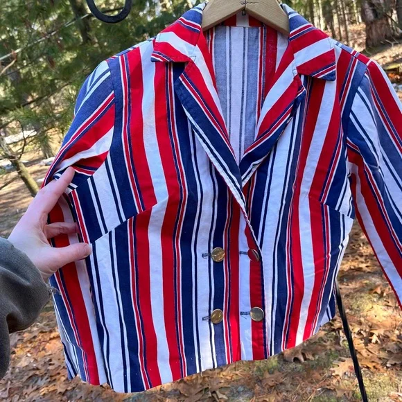 70s Handmade USA Red White & Blue Striped Blazer Jacket America Patriotic - Picture 14 of 15